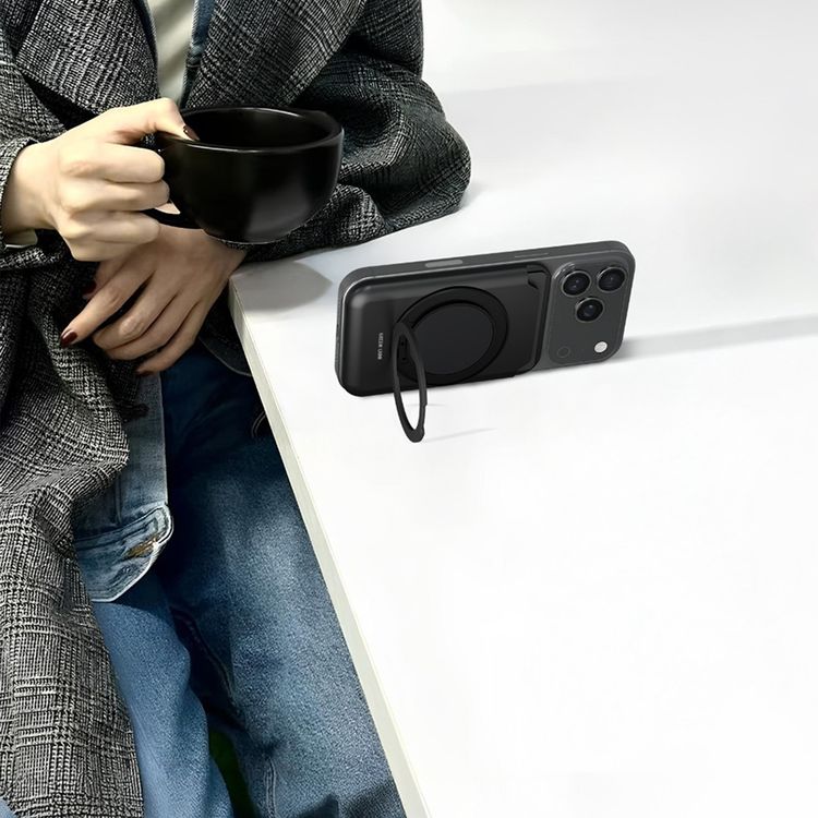 Green Lion W4-MagSafe Wallet with Card Holder, PC Plastic & Metal Material, Adjustable 40-180° Kickstand Angle, Quick Attach & Detach, RFID Protection, Slim Design & Easy Access - Black