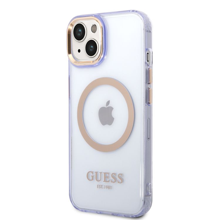 Guess Magsafe Case With Translucent Gold Outline - iPhone 14 - Purple