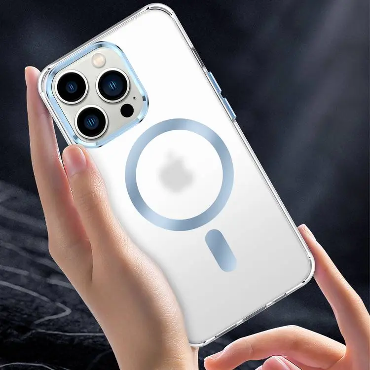 Green Lion Metallic Frame TPU Transparent Case for iPhone 13 Pro, Sturdy Metal Frame, Shock-Absorbing Tech, Anti-Scratch & Case-Friendly, Easy Access - Blue