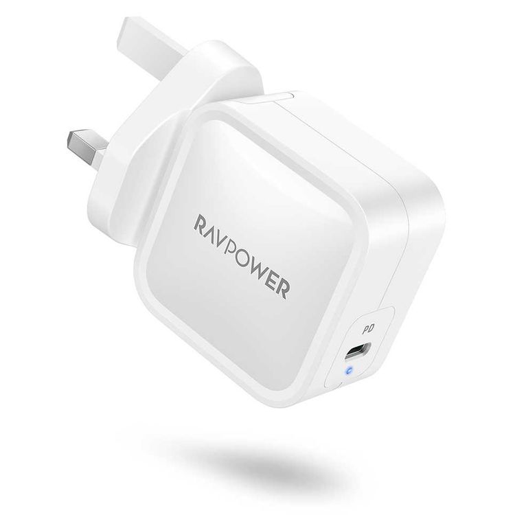 RAVPower PD Pioneer GaN Wall Charger 61W UK with Type-C Port & Multiple Protection - Slim Design Portable Travel Adapter - Power Delivery 3.0 - Fast Charging Charger - White