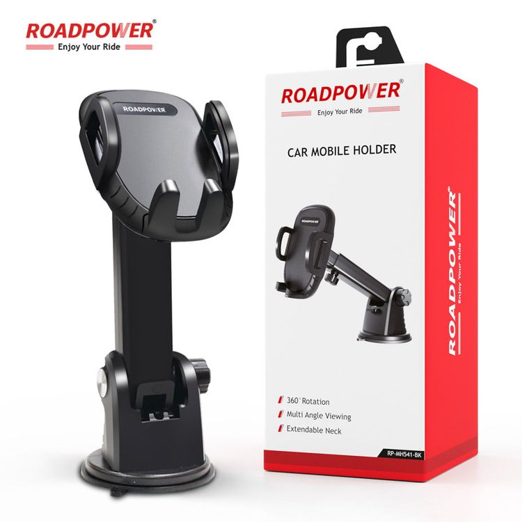 حامل الهاتف المحمول للسيارة من RoadPower، حامل الهاتف على الزجاج الأمامي، متوافق مع جميع الأجهزة المحمولة