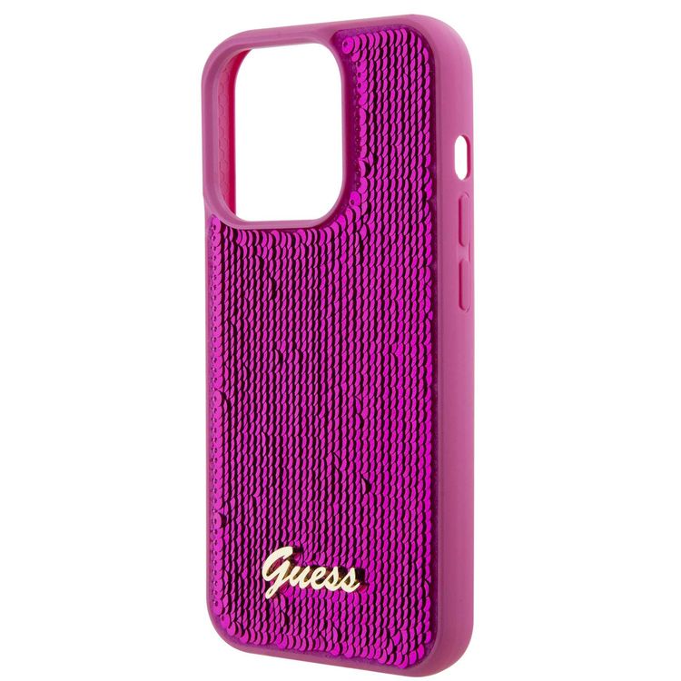 حافظة Guess Sequin Script مع شعار Guess Metal - فوشيا - iPhone 15 Pro