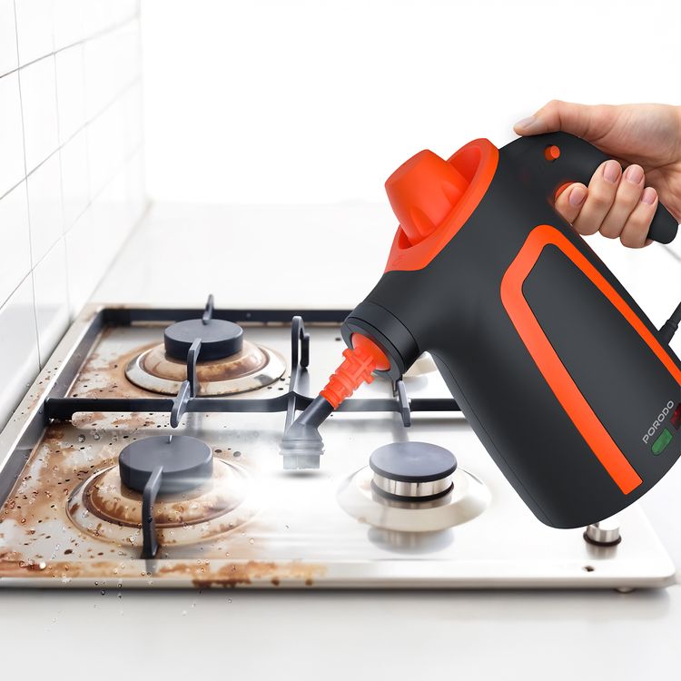 منظف البخار متعدد الأسطح من بورودو لايف ستايل بسعة خزان ماء 350 مل، درجة حرارة بخار ساخن 110 درجة مئوية، ملحقات متخصصة، زناد حسب الطلب - أسود