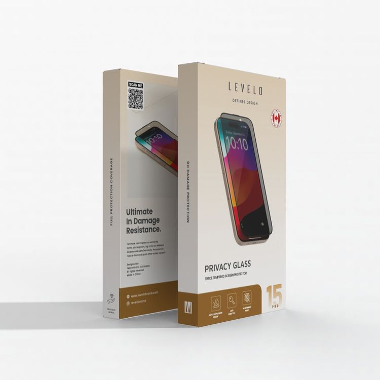 واقي الشاشة Levelo Privacy ذو الحرارة المضاعفة لهاتف iPhone 15 Pro، مقاوم للخدوش، ومضاد لبصمات الأصابع، بتغطية كاملة للحماية، وتصميم مضاد للانفجار - أسود.