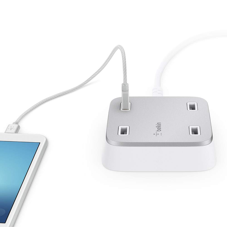 Belkin Family RockStar 4-Port USb Home Charger 2.4A 10ft. Cable, Multiport USB-A Charger, Elegant Design, Wall Mountable, Automatic Power Adjust for Connected Devices - White