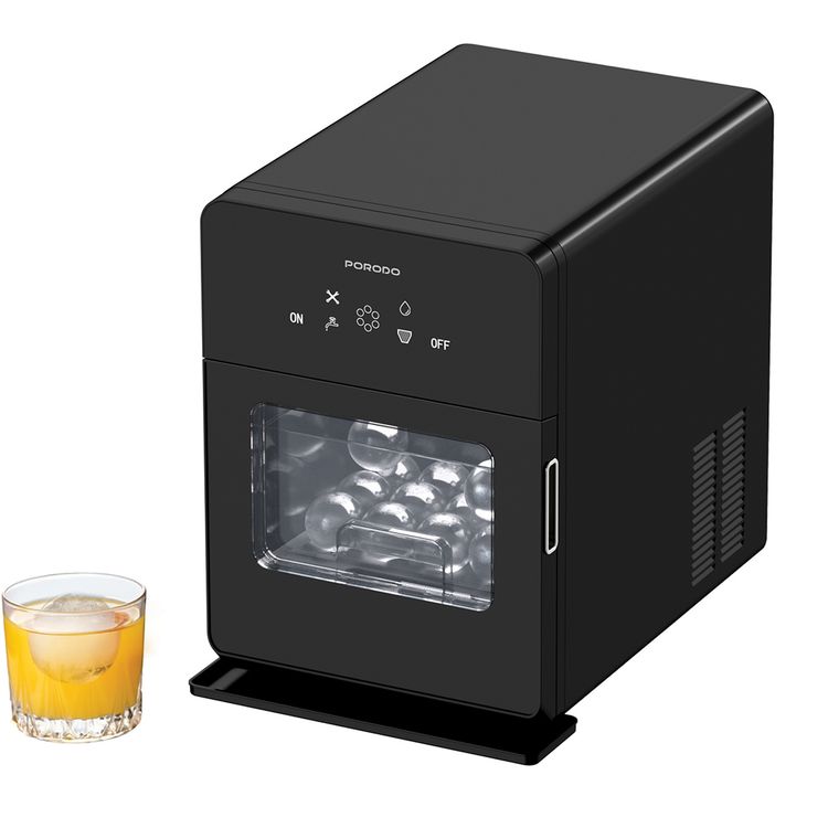 Porodo Lifestyle Sphere Ice Machine with Automatic Self-Cleaning, 4 Ice Spheres per Cycle, 1.6L Water Tank Capacity, Quiet & User-Friendly - Black