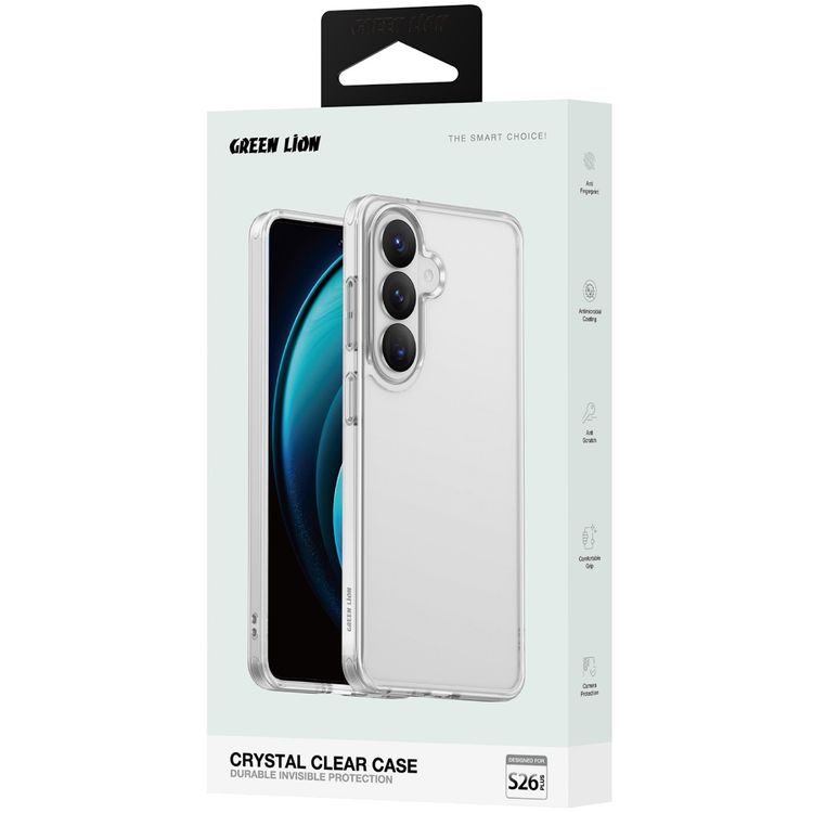 Green Lion Crystal Clear Case with S26 Plus Devices Compatibility, Anti Scratch Design, Camera Protection, Comfortable Grip, Drop Protection, Antimicrobial Coating, Enduring Clarity, Anti Fingerprint, PC-TPU Hybrid - Clear Color