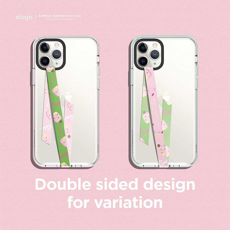 Elago Phone Strap for Smartphones,Stays Securely Attached,Avoids Drops,Double Sided Design for Variation,More Freedom to do more w/ Secure Strap-Green Strap & Strawberry Ice Cream