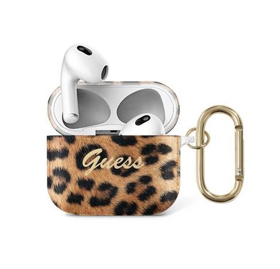 Guess Leopard Case for Airpods 3 with Drop Protection, Scratch-resistant, Exact Cutouts, Stylish Leopard Pattern, High-quality TPU, Easy Installation, Lightweight - Copper Gold