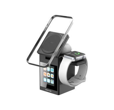 Green Lion Smart Station Pro with Wireless Charger, Speaker, Clock, Alarm, ABS + PC & Silicone Material, 8× N52 Magnets, 1000mAh Battery Capacity, Bluetooth Version 5.3, 10m Working Range, 2 Hours Charging Time, 2.5 Hours Working Time, Type-C Input Port, Smart Touch Display - Black