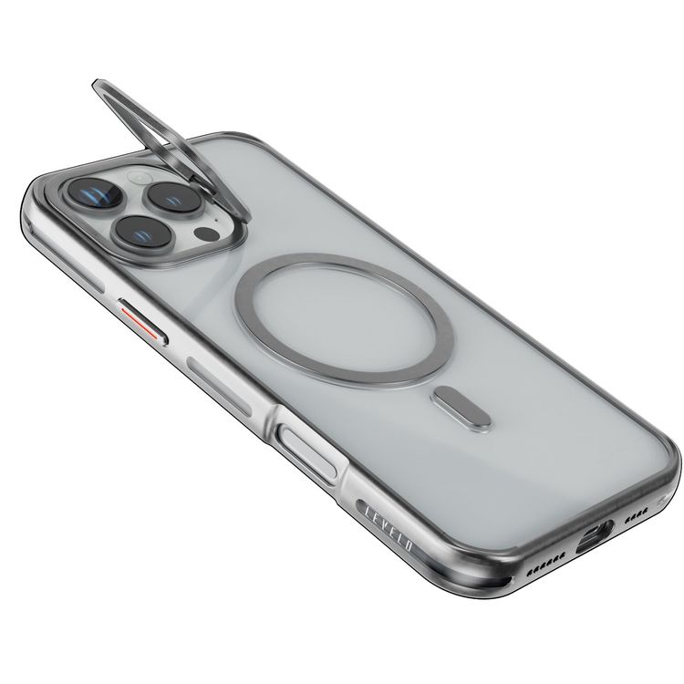 Levelo Elio PC Case with Camera Ring Stand for iPhone 16 Pro Max, Built-in Kickstand, MagSafe Compatible - Silver 