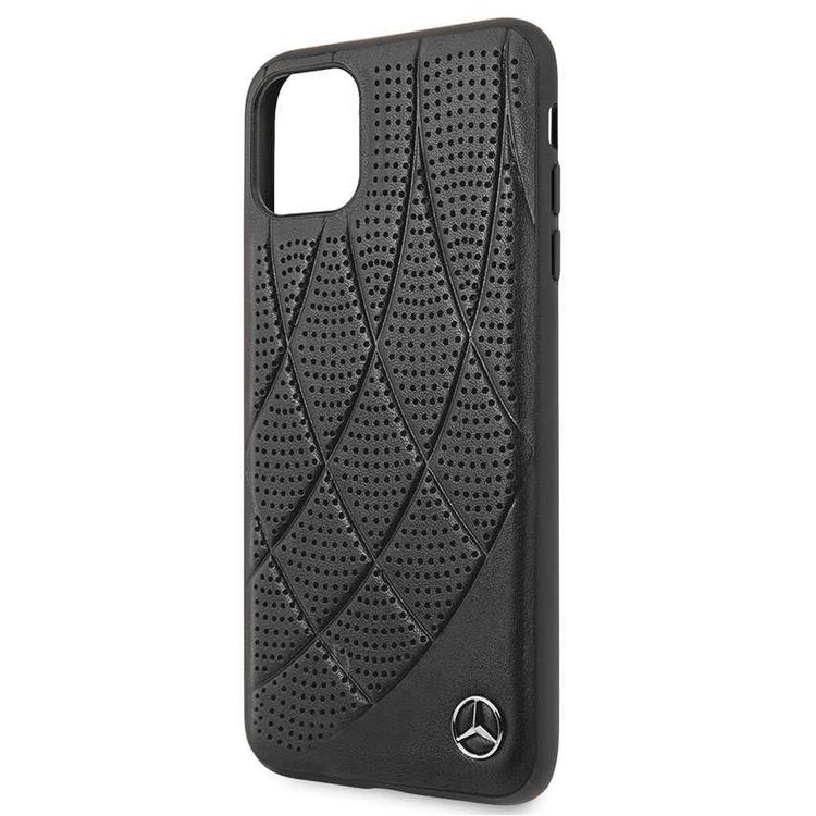 Mercedes-Benz Hard Case Quilted Perforated Genuine Leather For iPhone 11 Pro Max - Black