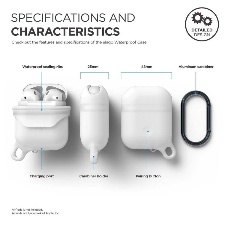 Elago Airpods Waterproof Hang Case, High Quality Silicone, Waterproof Case up to 1meter(3.3ft), Functional Design, Dustproof, Aluminum Carabiner, Impact Protection- Nightglow Blue
