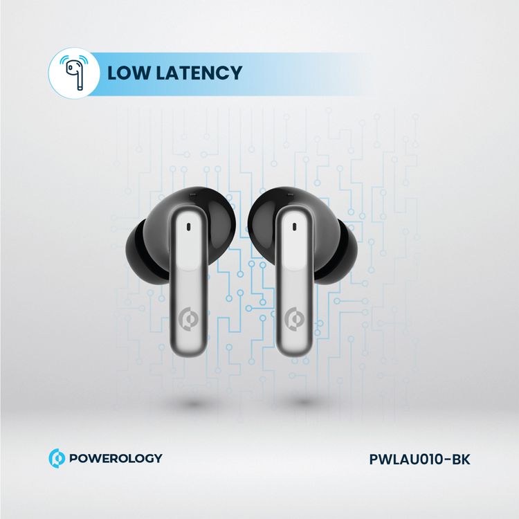 Powerology Hybrid True Wireless Earbuds with ANC + ENC, 6 Microphone, Bluetooth Version 5.3 & Type-C Charging Port - Black 