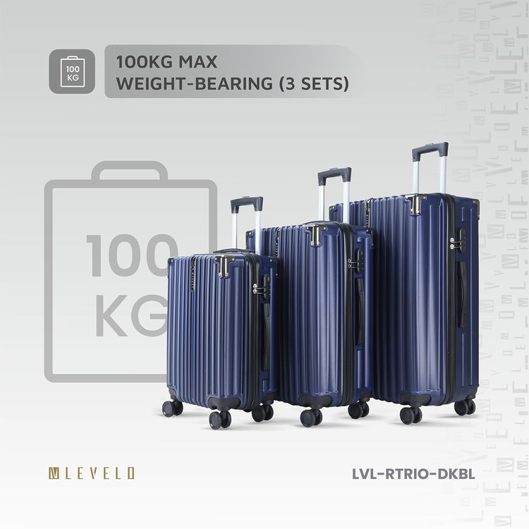 Levelo 3-Set ABS Luggage with Built-in Weighing Scale, Combination Lock, Iron Trolley, Double Wheels, Impact-Resistant Corners & Shock-Resistant, PP & Soft Rubber Handle - Dark Blue