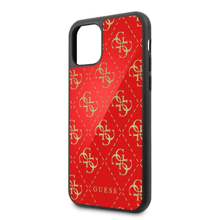 CG MOBILE Guess 4G Double Layer Glitter Phone Case Compatible w/ iPhone 11 Pro (5.8") Highlighted with Gold Glitter, Safe & Secured Mobile Case Officially Licensed - Red