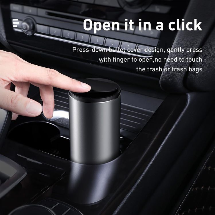 Baseus Gentleman Style Vehicle-Mounted Trash Can with 500 mL Capacity, Press-down Cover Design, ABS + Aluminum Alloy,  Leak-proof Design - Black