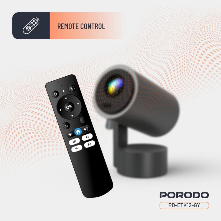 Porodo Full HD Portable Smart Projector with Auto-Focus & Keystone, 65W Power Consumption, 1080 pixels Resolution, Up to 150-inch Projection Size, 2 Hours Battery Life, 30000 Hours Light Source Life, 5000mAh Battery Capacity, 3-inch HD LCD Display, 250 ANSI Brightness, Bluetooth Version 5.0 - Gray