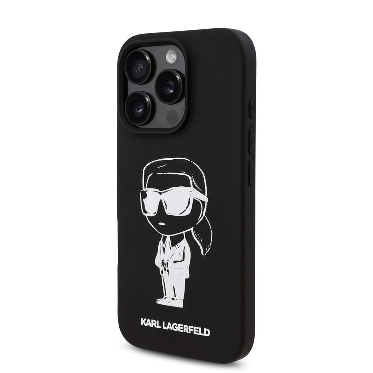 Karl Lagerfeld TPU Silicone Hard Case with ikonik Graffiti Logo for iPhone 16 Pro Max, Durable Material, Comfortable and Secure Grip, Lightweight and Slim - Black