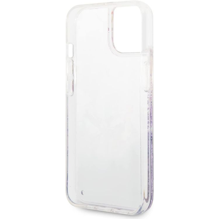 Guess Liquid Glitter Case with Flower Pattern Extra Shine Smooth Touch Feel iPhone 14 Plus Compatibility - Purple