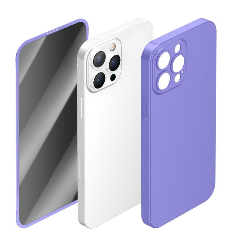 حزمة حماية جرين ليون 360° كارساكا بلس مع غلاف بي سي وحامي شاشة الخصوصية لجهاز آيفون 13 برو ماكس، مقاومة للخدش وبصمات الأصابع، حماية كاملة 360° - أزرق فاتح