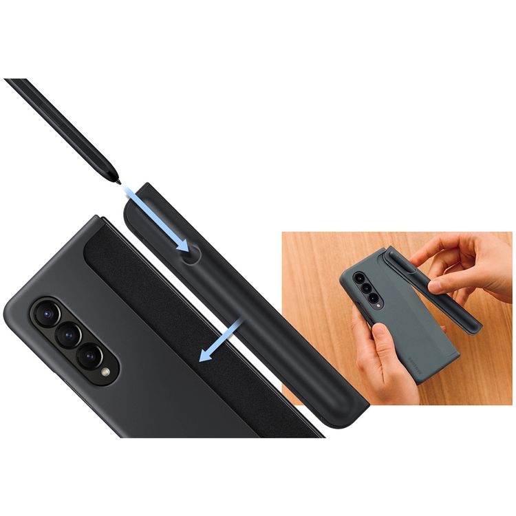 غطاء سامسونج قائم مع قلم لهاتف Galaxy Z Fold 4، مصنوع من البلاستيك، حامل قلم، غطاء قائم، زاوية قائمة 55 درجة، فتحات دقيقة - أسود