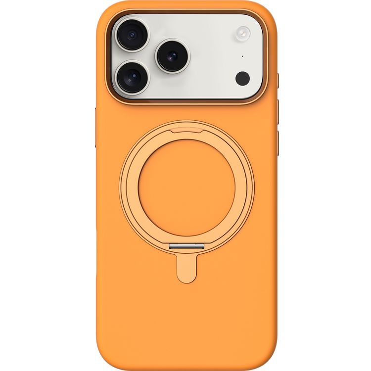 Levelo Iris Pro MagSafe Liquid Silicone Case with Built-in 360° Kickstand for iPhone 17 Pro, Metal Accents, Shock-Resistant Bumper, Aluminum Alloy Frame for Camera & Buttons, Drop-Tested, Strong Magnets, Premium Silicone Grip - Orange