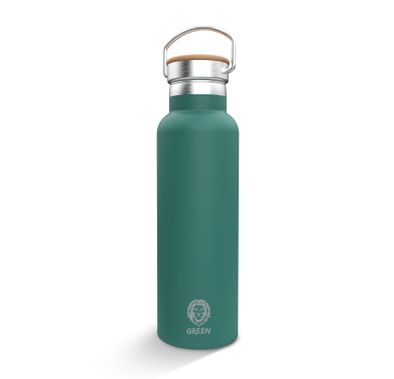 Green Lion Vacuum Flask Stainless Steel Water Bottle 600ml / 21oz with Handle, Aqua Max Double Vacuum Wall, Insulated Water Bottle, Scratch Defense & Condensation Proof - Green