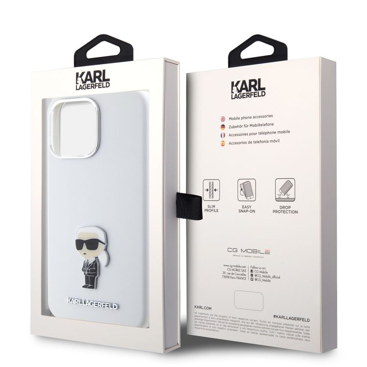 Karl Lagerfeld Silicon Hard Case with Ikonik NFT Logo & Metal Pinfor iPhone 15 Pro Max - White