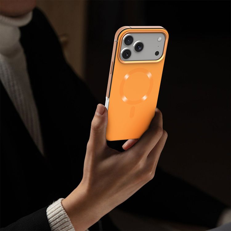 Levelo Opulis MagSafe Frosted Case for iPhone 17 Pro, Liquid Silicone Comfort, Anti-Scratch, Aluminum Alloy Frame for Camera & Edges, Anti-Fingerprint, Strong Magnets, Multi-Layer Design, Shock-Resistant Bumper, Non-Slip Surface - Sunrise Orange