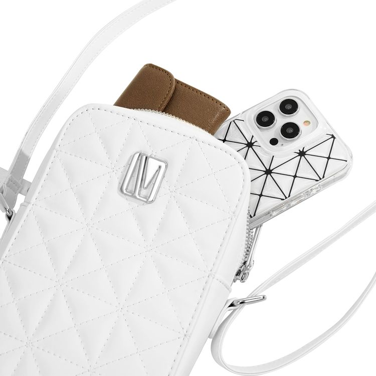 Levelo Albino Ladies Phone Pouch with Faux Leather Material, Adjustable Strap, Exquisite Safeguarding, Card & Coin Slot Included, Universal Phone Compatibility - White