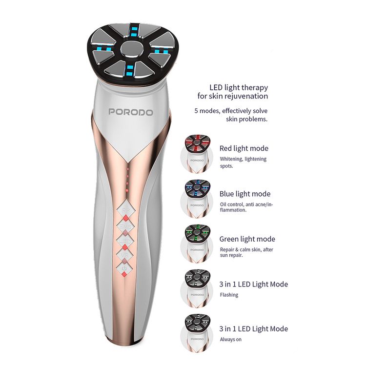 Porodo Lifestyle Vibration Light Therapy Device with EMS Micro-Stimulation, Strong RF Activation, 1450mAh Battery Capacity, 8.5W Power - White