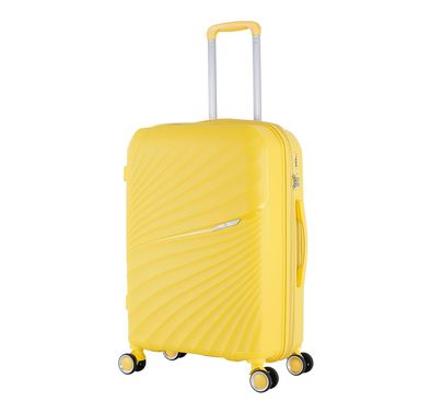 H.T Luggage Bag, Hard Case Polypropylene (PP) Material, Expandable, Telescopic Handle, Scratch Resistant, TSA Lock, Large Case Size - Yellow