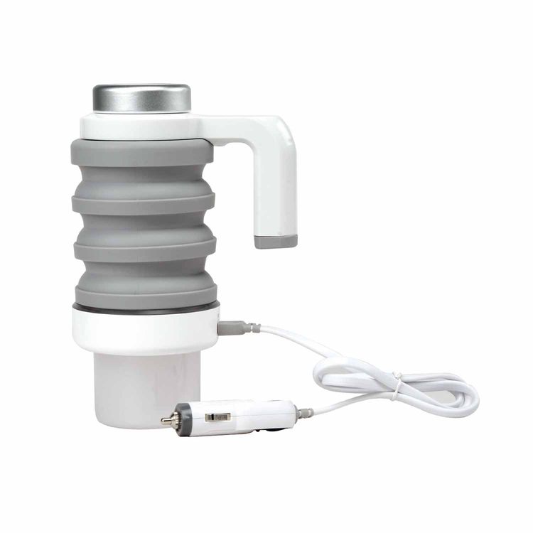 Green Lion Car Folding Electric Kettle with 500mL Bottle Capacity, Food-Grade Silicone + ABS & Stainless Steel Materials, Digital Display, Collapsible Design, Temperature Control - White