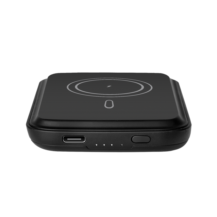 Viva Madrid Vanguard Lifeplus Snapcharge Grip Wireless Magsafe Powerbank 5000mAh Compatible for MagSafe Mobile Phone Cases, Compact Design Portable Powerbank with C to C Cable, USB-C Port - Black