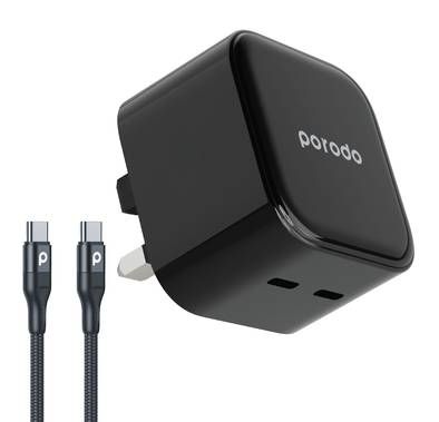 Porodo Super-Fast Dual USB-C Wall Charger With 1.2m Type-...