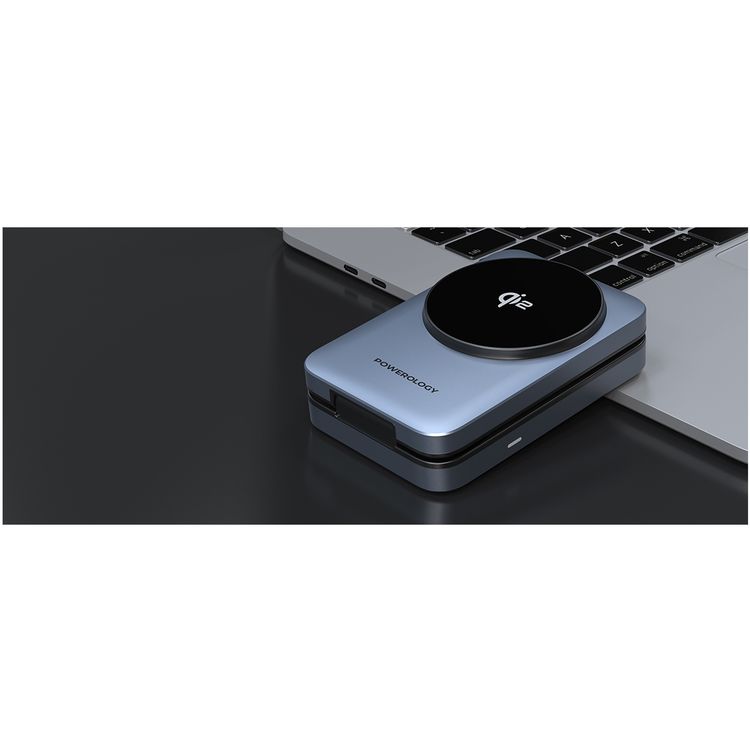 Powerology 3-in-1 Foldable Wireless Magnetic Charging Hub, Fast Charging, Multi-Device, Horizontal & Vertical View, Type-C Input Interface, Lightweight & Portable, Qi2 for iPhone 15 & 16, 15W Magsafe Power, 2.5W Watch Power, 5W Earbuds Power, 9V/3A & 12V3A Input, Foldable Design - Black