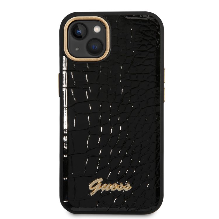 Guess PU Croco Case with Metal Camera Outline, Latest Design iPhone 14 Plus Compatibility - Black