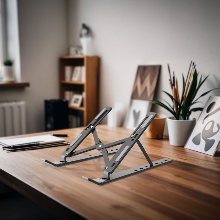 حامل اللابتوب الأخضر القابل للطي X مع 7 مستويات ميل قابلة للتعديل، تفريغ سريع للحرارة، مصنوع من سبيكة الألومنيوم والسيليكون، متوافق بشكل واسع، مقاوم للانزلاق - رمادي