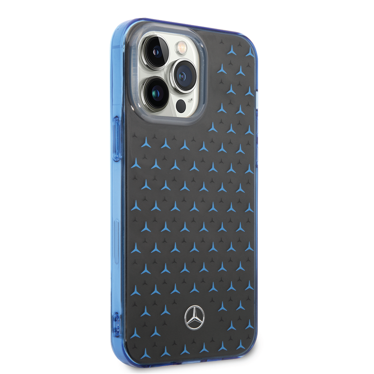 Mercedes-Benz Double Layer PC/TPU Case with Large Star Pattern iPhone 14 Pro Max Compatibility - Black / Blue
