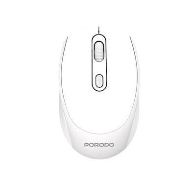 Porodo Dual Mode Wireless Mouse with Adjustable DPI Up to 1600, 7m to 10m Effective Range, 300mAh Battery Capacity, Bluetooth V5.4, Ergonomic Design, Plug & Play - White
