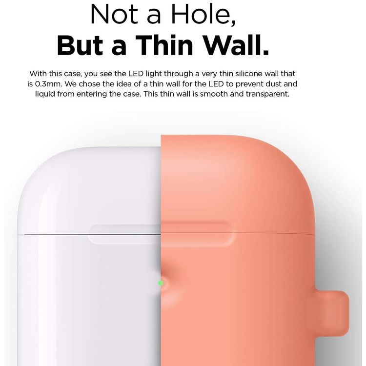 Elago Silicone Case with Anti-Lost Keychain Compatible with Apple AirPods 1/2 Wireless Charging Case, Front LED Visible, Anti-Slip Coating Inside, Premium Silicone - Peach