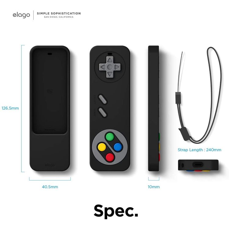 Elago R4 Retro Apple TV Remote Case Compatible with Apple TV Siri Remote 4K 5th / 4th Generation, Classic Controller Design [Non-Functional], Extra Protection, Lanyard Included - Black
