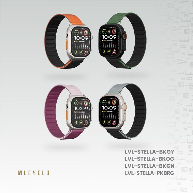 Levelo Stella Silicone Watch Strap with Magnets, Compatible with 49/46mm Smartwatches & Apple Watch SE, Series 9, 8, 7, 6, 5, Dual-Color Wearable, Hypoallergenic Material, Easy Snap-On, Sweat-Resistant, Water-Resistant - Black / Green