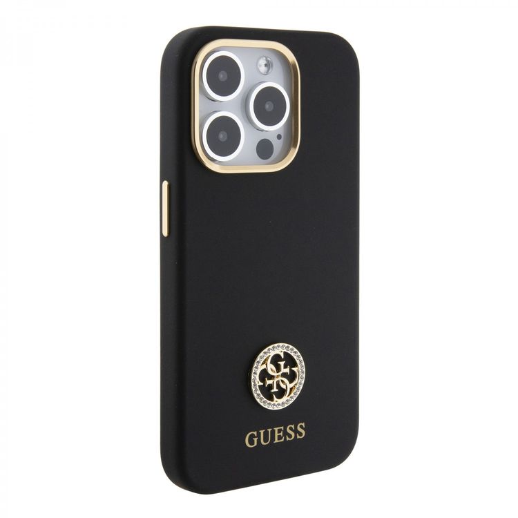 Guess Silicone Case with 4G Strass Logo Case - Black - iPhone 15 Pro Max