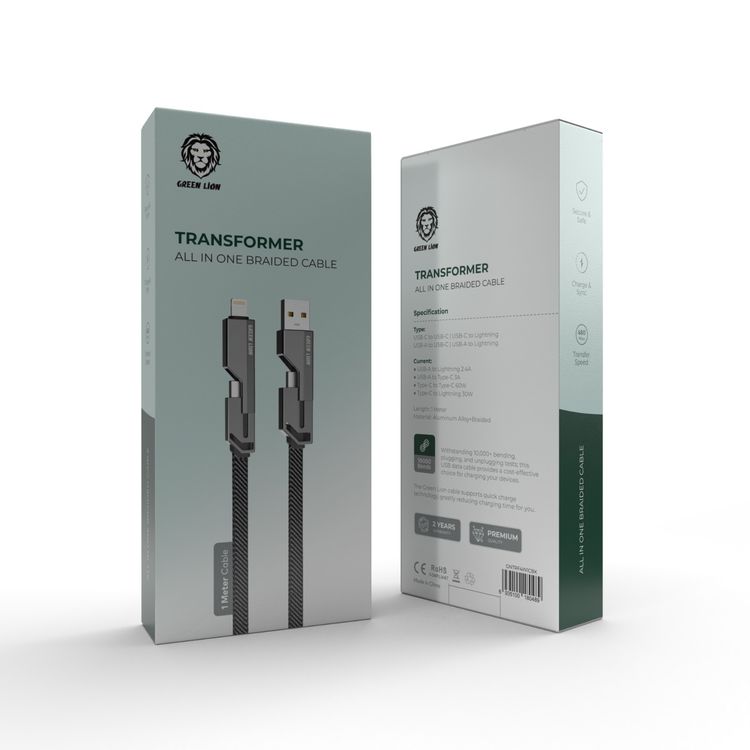Green Lion Transformer All In One Braided Cable (1m) - Black