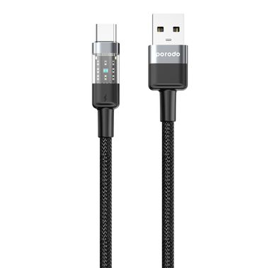 Porodo Braided USB-C to USB-A Cable with 3A Power Delivery, More than 15000 Bends, Tangle Free, Hight-Grade Components, 1.2m in Length - Black