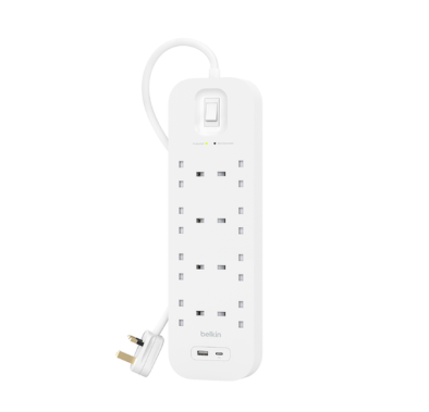 Belkin Connect Surge with USB-C and USB-A Ports 18W 8x AC Outlet - White