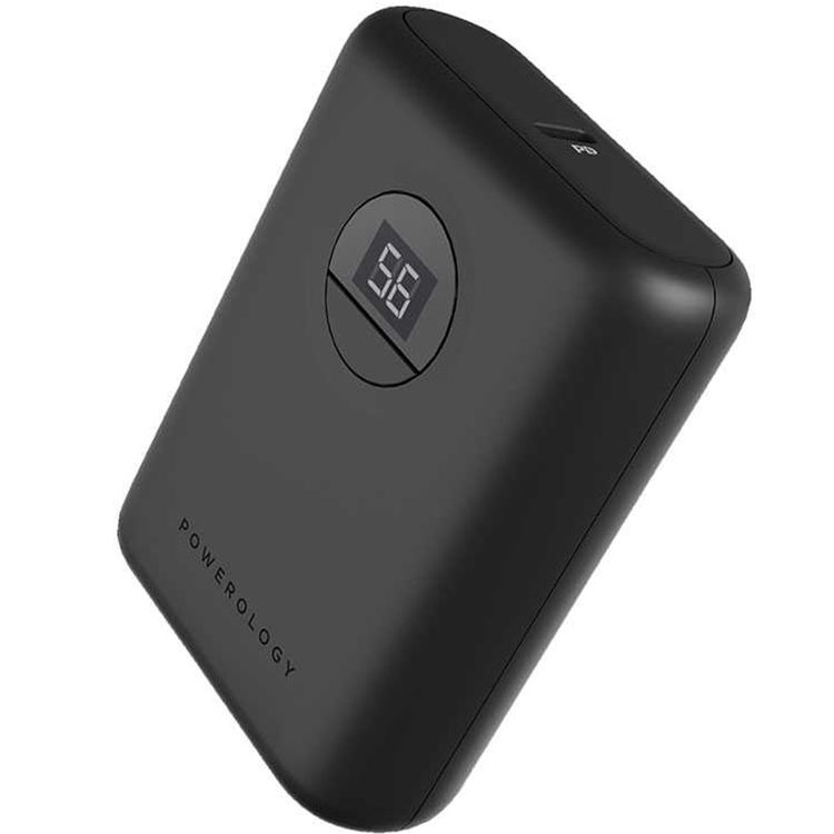 Powerology Ultra-Compact PD 10000mAh Power Bank with Digital Display, 20W Power Delivery, USB-A QC 18W, 0%-60% Charge in 35 Minutes, PowerDash 3.0, Lithium-ion Battery, Lightweight & Compact - Black