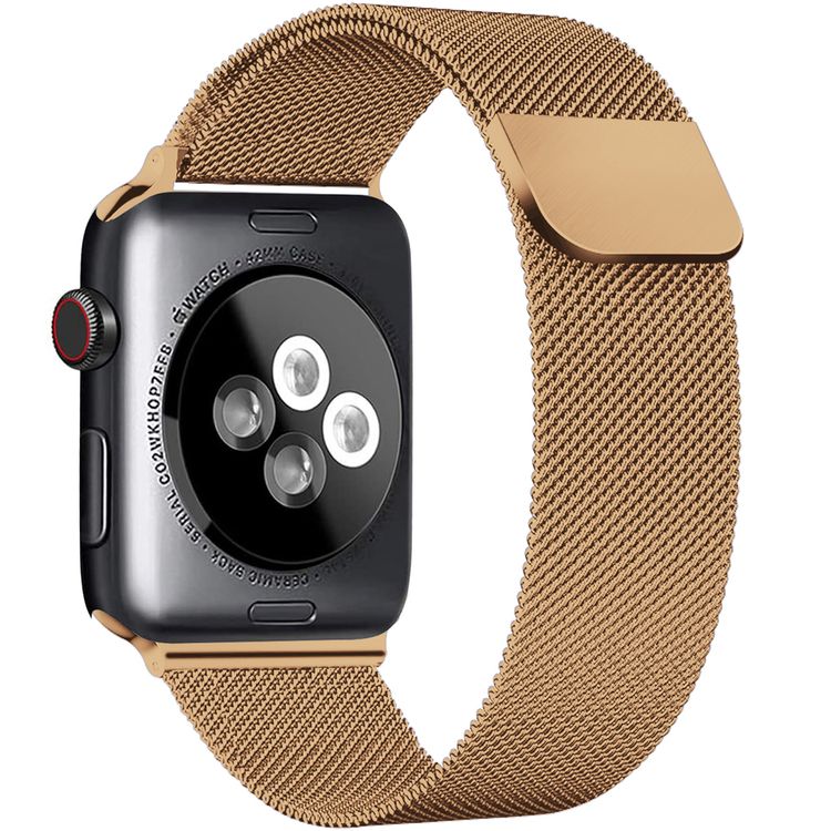 AhaStyle Magnetic Stainless Steel Milanese Mesh Loop Strap for Smartwatch - Lightweight Design - Replacement Wrist Band Strap Compatible for Apple Watch 42 / 44mm - Rose Gold